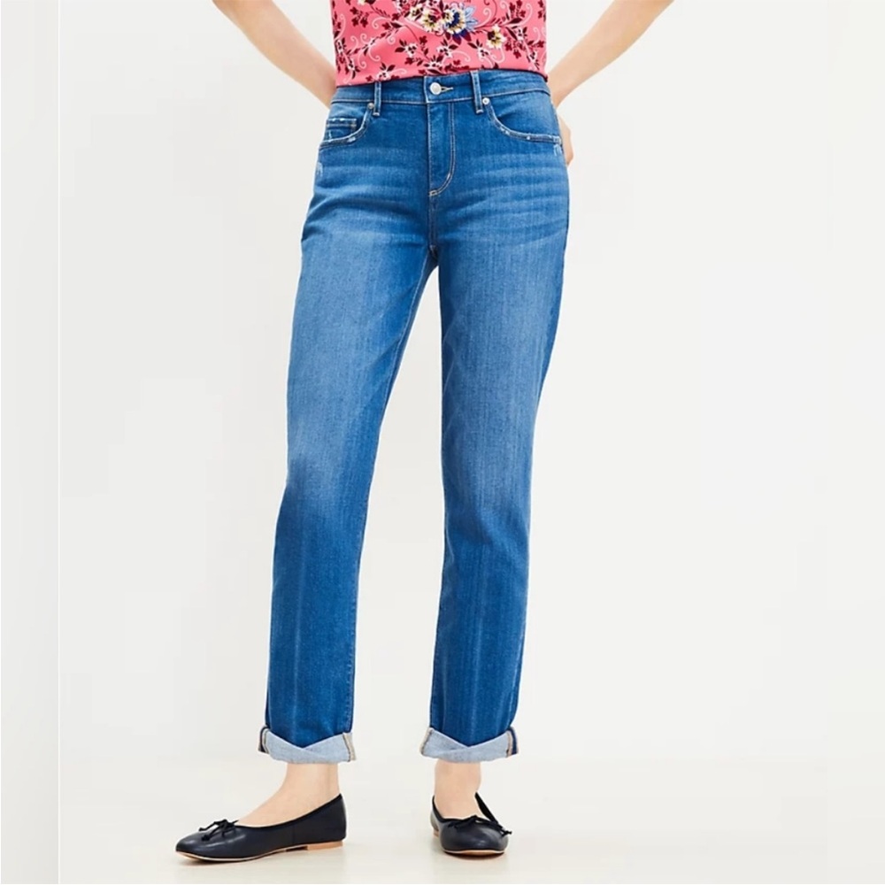 EUC LOFT Girlfriend Jeans in Original Mid Indigo Wash